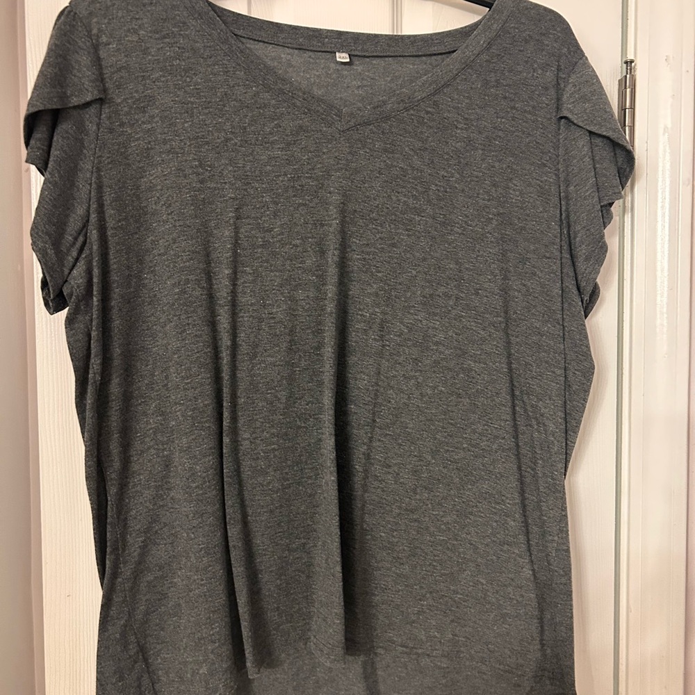 Gray V-Neck Women's Top